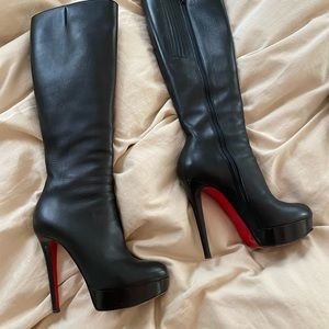 Christian Louboutin Black Alti Botte Leather Platform Knee High Heel Boots 37